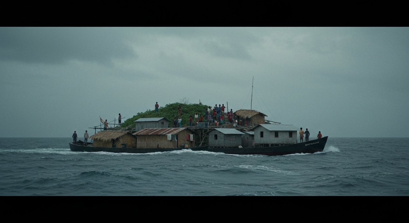 Ilha flutuante fantástica em RPG de ação com elementos retrô e atmosfera sombria