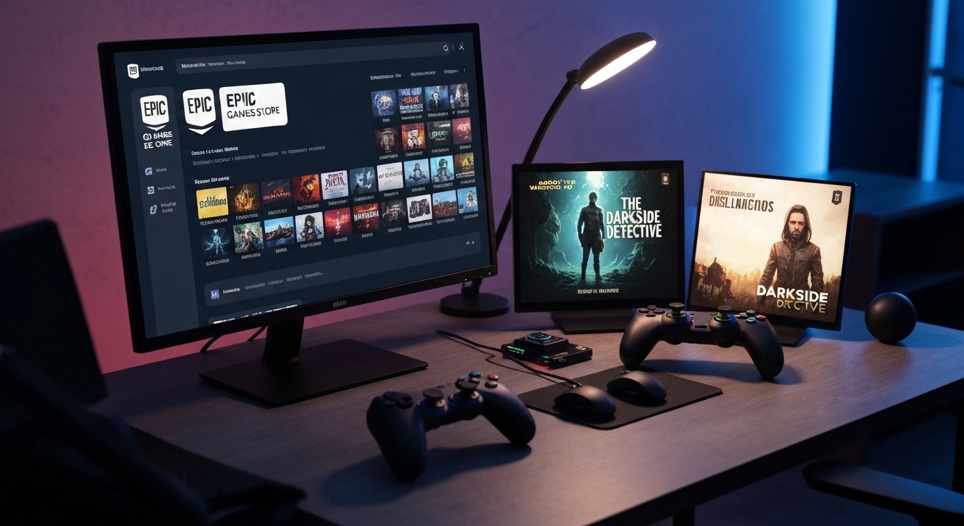 Interface da Epic Games Store exibindo jogos gratuitos em um PC gamer.