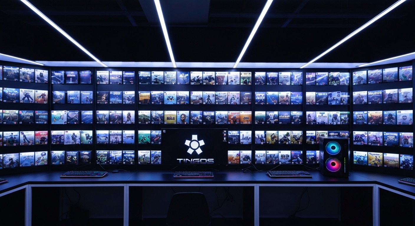 Estante com diversos jogos de PC em promoção na Steam.