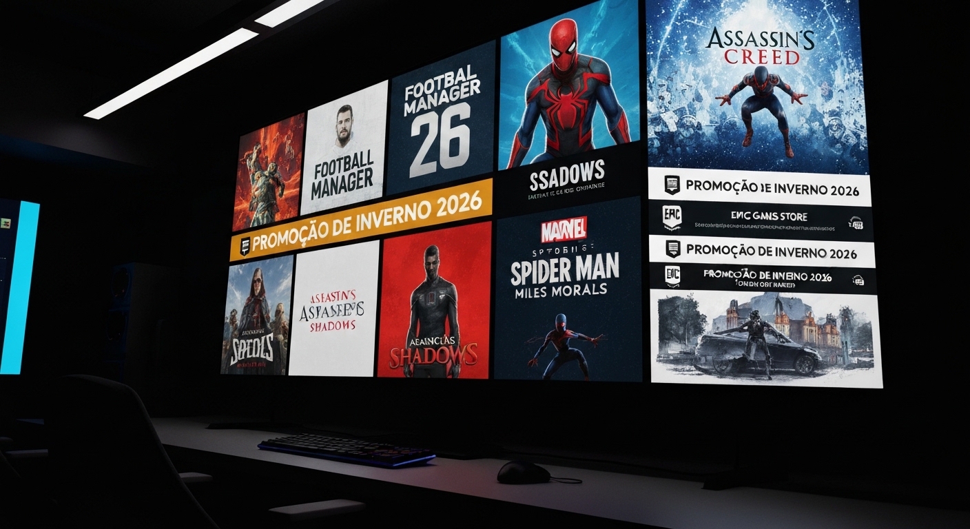 Interface da Promoção de Inverno 2026 da Epic Games Store com destaque para jogos em oferta.