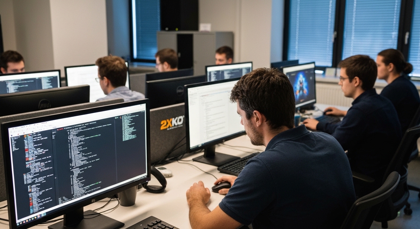 Equipe reduzida de desenvolvedores trabalhando no jogo 2XKO