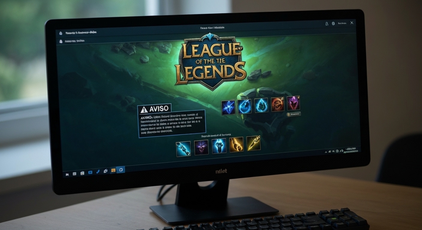 Tela do jogo League of Legends com aviso de restrição de idade para menores de 18 anos no Brasil.